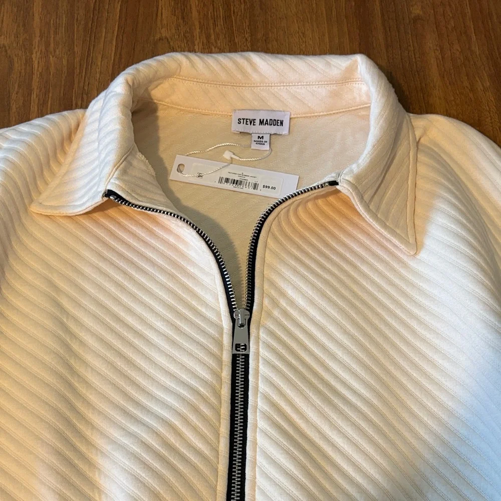 Steve Madden Oatmeal Textured Zip-Up Bomber Jacket NWT - Picture 3 of 7